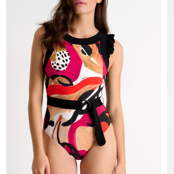 EUC SHAN Black Frida Elegant high-neck one-piece SZ 8 - Picture 2 of 10